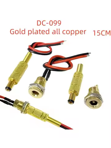 Gold-plated all-copper DC-099 all-copper high current 15A DC power socket with wire 5.5 * 2.1/2.5