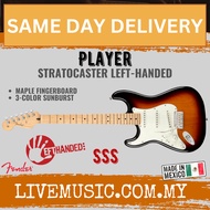 Fender Player Stratocaster Left-Handed Electric Guitar, Maple Fretboard -  3-Tone Sunburst