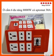 Ổ Cắm Điện 6 lỗ Lõi Sứ Chịu Tải Vinamax Kèm APTOMAT 30A