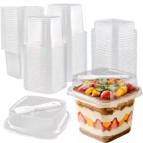 Square Box Cake Box for Stall Selling, Wood Pulp Cup Fruit Cream Cake Box, Mousse Cake Disposable Pa