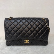 CHANEL COCO MAXI 33 CF 黑色羊皮金鍊 單蓋 肩背包斜背包口蓋包