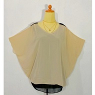 Top Blouse Blouse oversize batwing Sleeve Material Chiffon aifon premium double laye Brown Color khaki Plain basic motif Suitable For formal Work Or Office Work - Working Blouse 26949