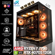 Custom Gaming PC Desktop Computer - AMD Ryzen 7 7700 + RTX 4070 SUPER 4070S 12GB - Black Aesthetic