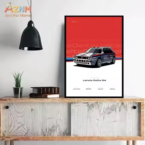 AZNM Lancia Delta S4 WRC Group B Canvas Wall Art Unframed, Classic Rally Car Poster Artwork for Raci