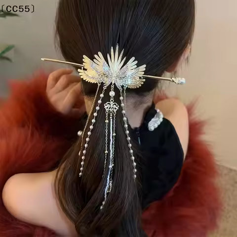 Luxury Chinese Headwear Angel Wing Hairpin Alloy Tassels Hair Sticks Women Daily Hair Clip Sweet Hai