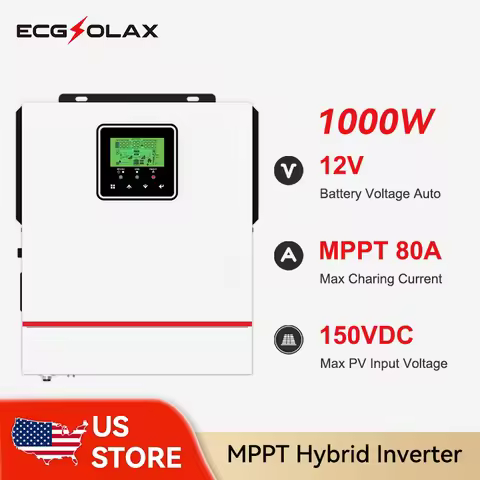 ECGSOLAX 1KW Hybrid Solar Inverter 12V 220V Solar Hybrid Controller Inverter Built-in 80A MPPT Off-g
