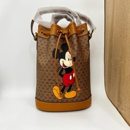 Gucci 咖pvc拼黃褐色牛皮Disney米奇老鼠聯名束口水桶包
