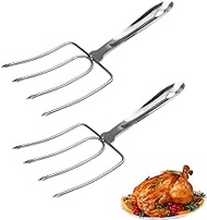 Uyauld Stainless Steel Turkey Fork, 2 Pieces Roasted Turkey Bird Meat Poultry Lifter, Transfer Turkey or Ham Easily, Meat Claw Holder Slicer Tool for BBQ or Thanksgiving