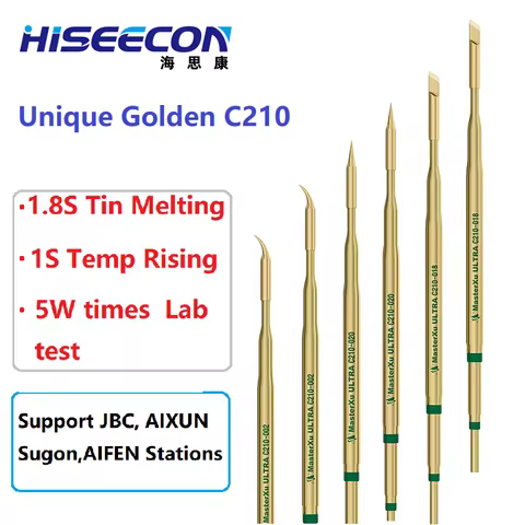 Premium MasterXu Golden C210 Soldering Iron Tip 018 For JBC Sugon HS-02 T80 T26 T210 T245 Original S