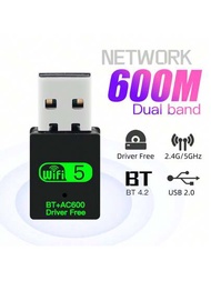 Fenvi Ac600 Usb Wifi Bt適配器600mbps雙頻2.4 / 5ghz無線網絡外置接收器迷你wifi轉換器,適用於pc /筆記本電腦/桌面電腦