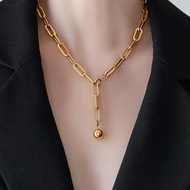 重工高級感鍍18K金粗鏈條💕小金球長款項鍊女衛衣毛衣鏈禮物 Necklace