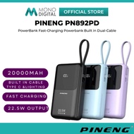 PINENG POWERBANK PN892PD 20000mAh PD 22.5W 20W FAST CHARGING POWERBANK BUILT IN DUAL-CABLE PORTABLE 