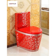 Ceramic Red Sitting Toilet Tandas Duduk Seramik Dirt-Off Strong Flush Anti-Odor Ergonomic Comfortabl