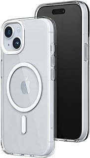 RhinoShield Clear Case Compatible with Magsafe for [iPhone 15] | Superior Magnetic, Advanced Yellowing Resistance, Crystal Clear, Protective and Customizable Clear Phone Case - White Camera Ring