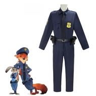 Zootopia Nick Wilde Police Officer Cosplay Costume Set - Blue Uniform with Badge Details
