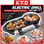 Long Pan 2 IN 1 Electric BBQ Grill Steamboat Pot Grill Pan Fry Hot Pot Steamboat Pan Periuk Stimbot