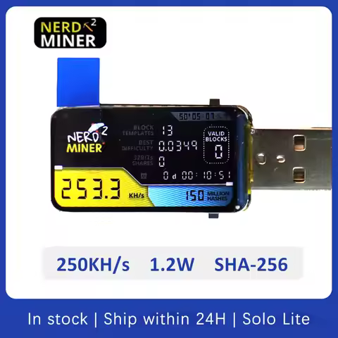 Nerdminer USB Bitcoin Miner 250KH/s | Smart LCD Display Crypto Solo Lottery BTC Miner | Mini DIY USB