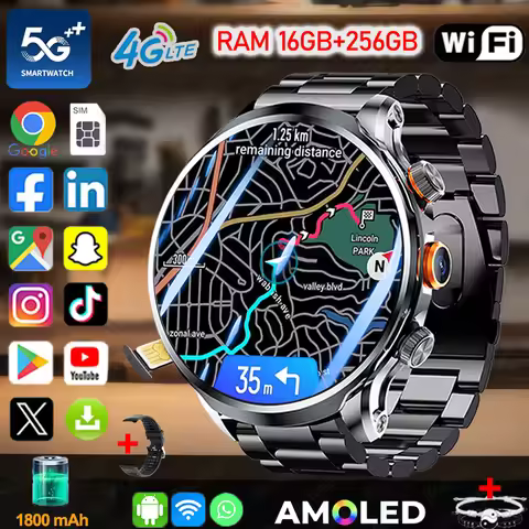 5G/4G Smart Watch 1.95 inch AMOLED 1880mah Battery 16GB+256GB RAM HD Camera GPS WIFI Google APPS Dow