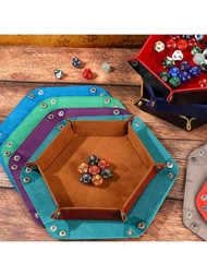 1入組骰盤-六角天鵝絨布骰子滾動架,可折疊pu皮革骰盤骰子遊戲,如rpg和其他桌面遊戲
