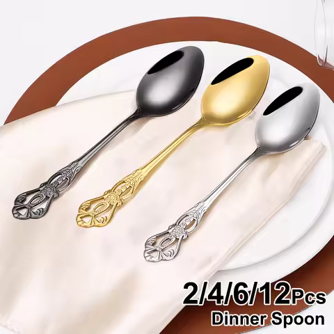 2/4/6/12 Pieces Sliver Spoons Gold Dinner Spoon Set Stainless Steel Tableware Western Soup Spoon Mir