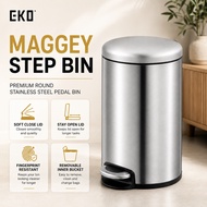 EKO Round Stainless Steel Step Bin Soft Close Pedal Dustbin - Maggey 12L
