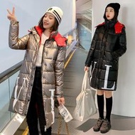 冬季新款韓版女長版金銀色鋪棉大衣修身加厚大碼顯瘦黑色連帽羽絨外套