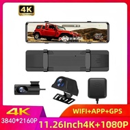 11.26 Inci 4K 3840*2160P Kamera DVR Kereta Dash Cam WIFI GPS APP Cermin Pandangan Belakang 1080P Kam