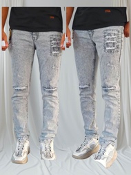 Celana Jeans Ripped Rucas Bikers Sobek pria tidak tembus slimfit