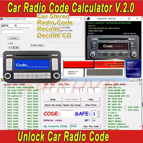 Car Radio Code Calculator V.2.0 Unlock Car Radio Code Car Stereo/Radio Code/Recode/Decode CD Over 17