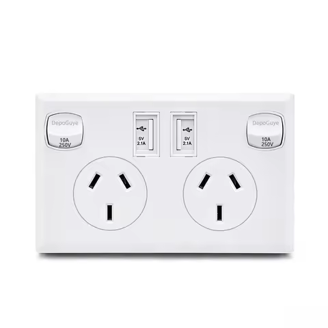 Australian Standard Usb Wall Dual Socket with 2gang Switch, Au Plug Adapter Mobile Phone Charging Po
