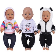 43cm Doll Clothes 18 Inch Cute Rainbow Suit Warm Panda Clothes With Velvet Fit Bjd 1/4 Doll Baby Born Birthday Festival Gifts