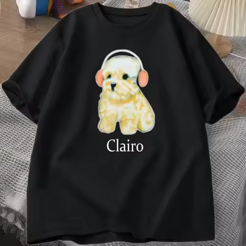 Clairo Dog Puppy Headphones T-Shirt Funny Cute Cat Tee Merch Y2k Women Clothing Oversized Harajuku M