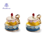 1pc golden Brass Enamel Pendants with Jump Ring Long-Lasting Cadmium Free Lead Free Cake Colorful 10