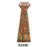 iCONiC BIRDY MAXI DRESS #2480 ชุดเดรสยาวผ้ายืด เนื้อพรีเมี่ยมเงางาม อก32-40" /เอว30" /สะโพก40-46"/ ยาว60" ลายขนนก แต่งลูกไม้ เดรสชายทะเล เดรสออกงาน เดรสยาว