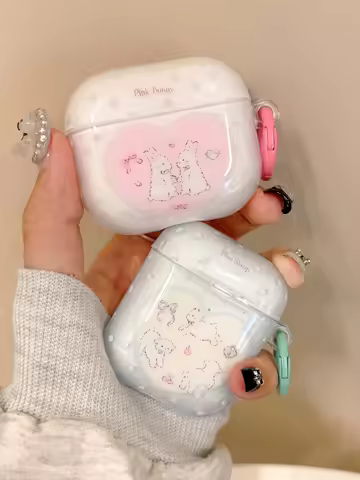Pink rabbit shell bow cartoon bunny sheep imd earphone case for apple airpods 3 2nd 1 pro 2 wireless