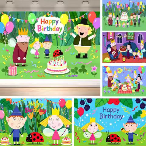 Dewprint B-Ben & H-Holly Little Kingdom Birthday Backdrop Forest Elf Family Party Banner Kids Birthd