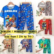Baju Tidur Kanak Seluar Kartun Pajamas Budak Kids Two Pcs Cotton Polyester Cartoon Jersey Pyjamas | 