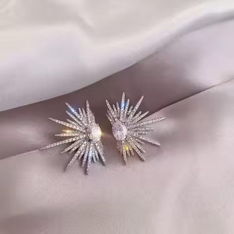 Sparkling Starburst Pave Stud Earrings, Rhinestone Embellished, Elegant Daily Wear for Women