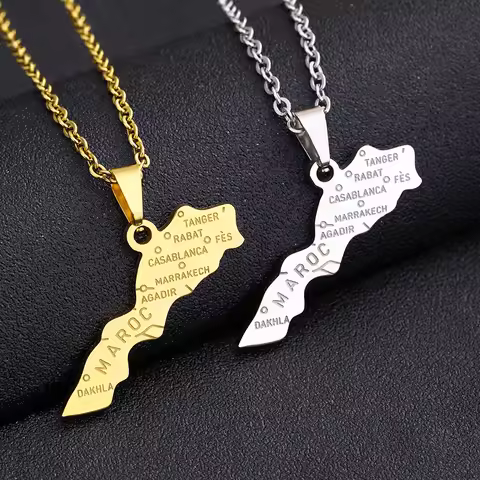 Africa Kingdom of Morocco Map City Pendant Necklace Gold Silver Color Men Women Maroc Country Map Je