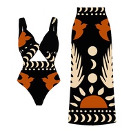 ชุดว่ายน้ำ + กระโปรงชุดว่ายน้ำใหม่2024สำหรับผู้หญิงชุดว่ายน้ำสองชิ้นแบบย้อนยุคเข้าชุดบิกินี่