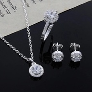 Zircon Pha Lê Bạc Trang Sức Vòng Cổ Vòng Bộ Bông Tai Ba Bộ Trang Sức