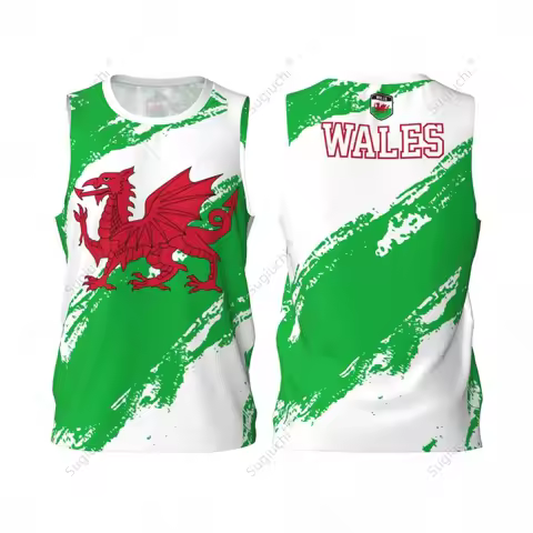 Men Basketball Sports Wales Flag Running Fitness Multifunction Jersey Sleeveless shirt Custom Name N