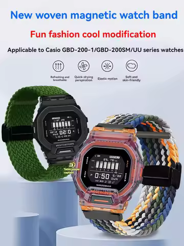 Replacement Elastic Nylon Strap for Casio g-shock GBD-200/GBD-B200 Watch, Breathable Sports Compatib