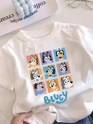 Kids Clothes Pure Cotton Short-sleeve T-shirt for Boys and Girls Summer Cute Cartoon Bluey Print Chi