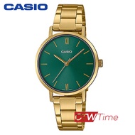 CASIO Standard นาฬิกาข้อมือผู้หญิง สายสแตนเลส รุ่น LTP-VT02G-3AUDF  (สีทอง/หน้าปัดสีเขียว)