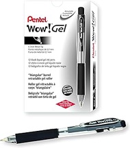 Pentel K437A WOW! Retractable Gel Pen.7mm, Trans Barrel, Black Ink, Dozen