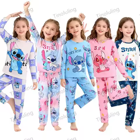 Stitch Girls Pajamas Sets Kids Toddler 3 to 4 5 6 7 8 9 10 11 12 Years Cute Bear Girl Sleepwear Set 