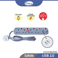 LEMAX USB Extension Socket SIRIM Approved with Surge Protection Fast Charging 2.0 USB Port 2Pin Plug Special Fit