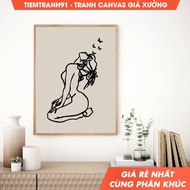 Tranh treo tường Woman Body Wall Line Art Black and Beige Line Art Nude Wall Art Female Line Art.