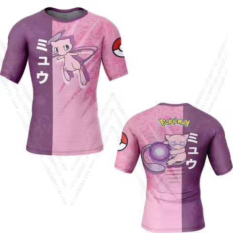 Mew Classic Pokemon Anime Men's Workout Print Gym T-shirt Kid Anime Sport Pokemon Breathable Cosplay